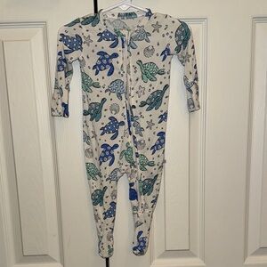 Caden Lane White and Blue Sea Turtle Onesie